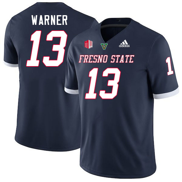 Fresno State Bulldogs #13 E.J. Warner College Football Jerseys Stitched-Navy